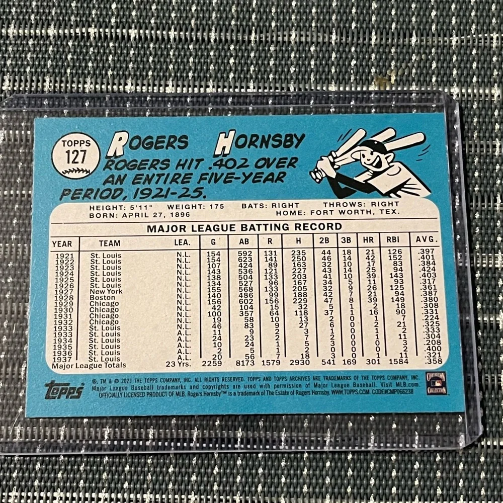 ⚾️ 2023 Topps Archives #127 Rogers Hornsby Baseball Sports Trading Card